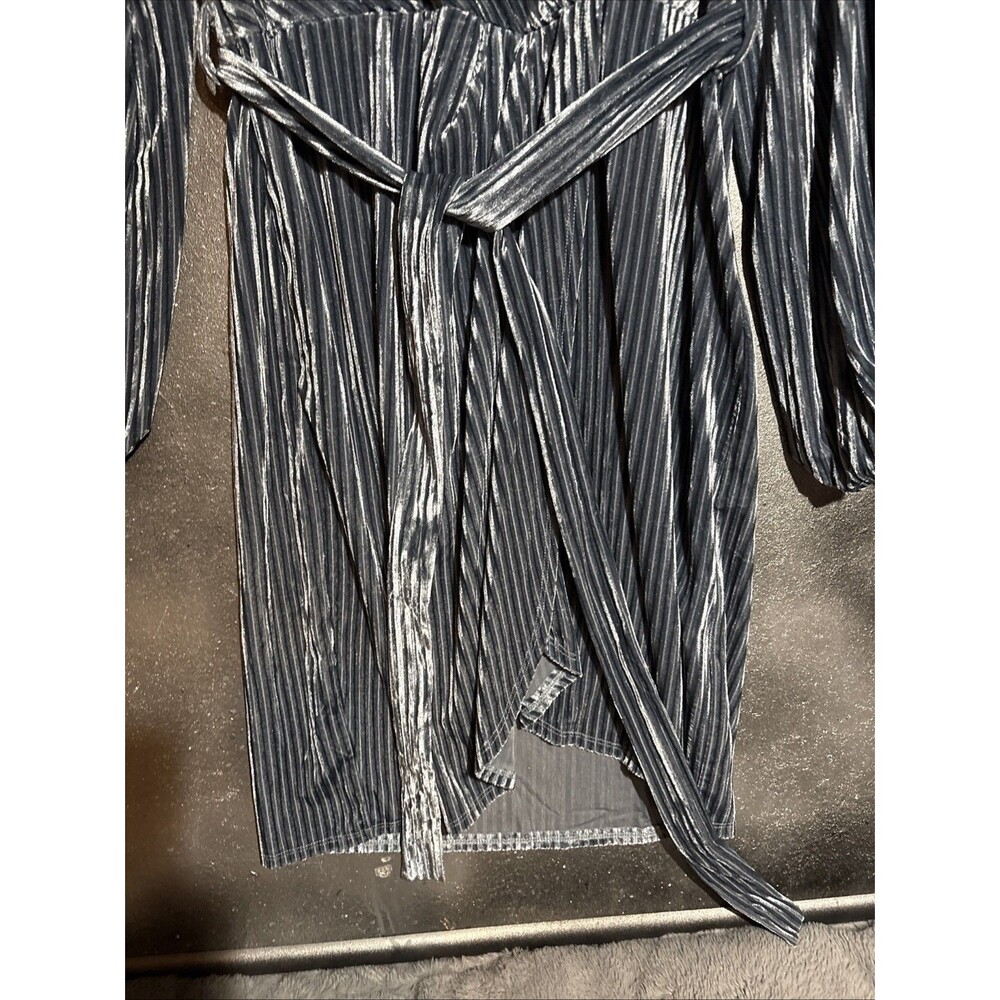 Merokeety Women's Long Sleeve Blue Wrap Velvet V Neck Dress L Fall Soft Cozy - Picture 2 of 5